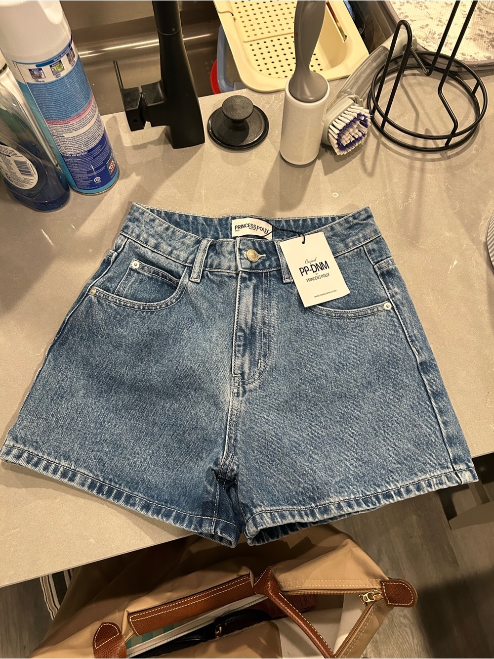 Princess Polly Light Blue High-Rise Denim Shorts